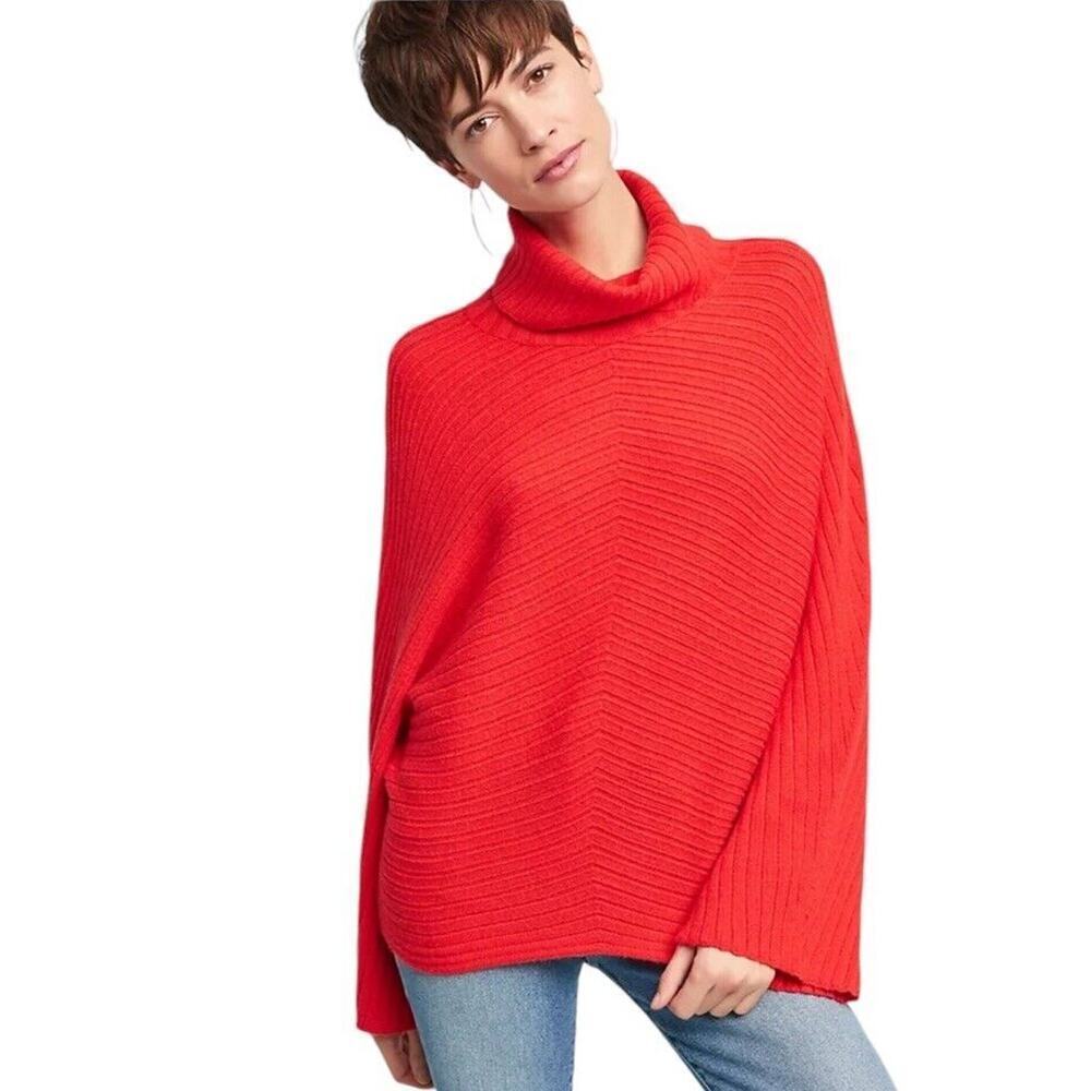Anthropologie Moth Tisbury Turtleneck Sweater Women‎ S Red Ribbed Knit Pullover